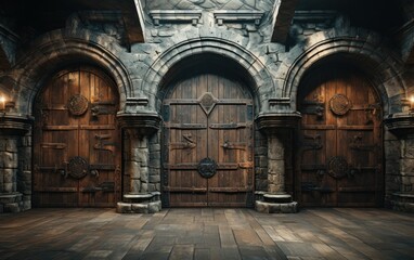 Fototapeta na wymiar Wooden doors in medieval castle.