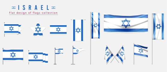 Israel flag set, flat design of flags collection - obrazy, fototapety, plakaty