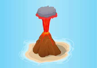 Isometric erupting volcano