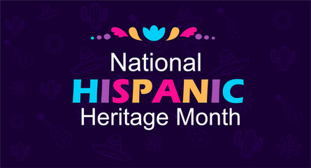 Illustration Vector for Hispanic heritage month. Vector web banner, poster, card for social media and networks. with Papel Picado pattern, perforated paper on black background perfect for social media