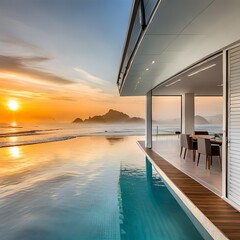 Fototapeta premium Aesthetic and elegant classic house with panoramic morning
