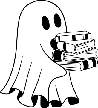 Cute ghost book illustration isolated on white background