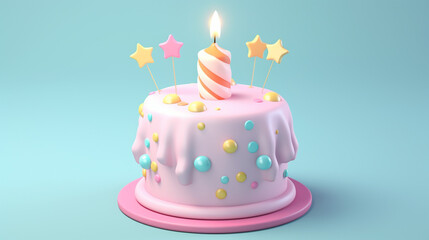 Whimsical 3D Pastel Birthday Cake: A Tiny Delight