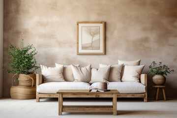 Farmhouse living room interior background. Generative AI