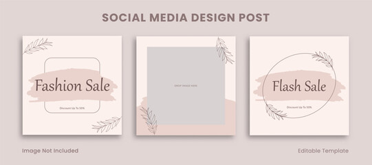 Set of Editable Social Media Instagram Design Post Template Decorated with Pink Botanical Frame. Suitable for Advertising, Promotion, Branding Product Beauty, Fashion, Cosmetic, Feminine