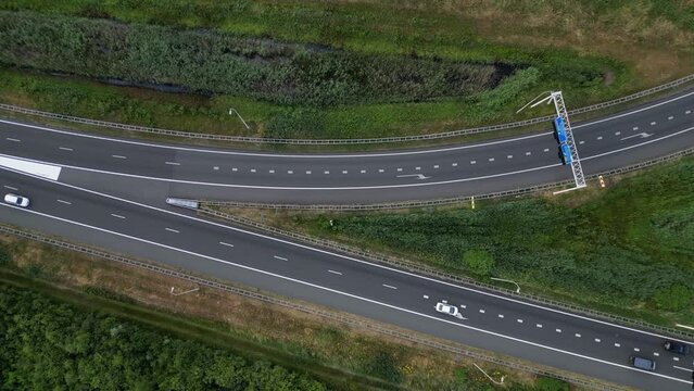 areal view top shot  of junction intersection at the a2 highway near Veldhoven in the netherlands