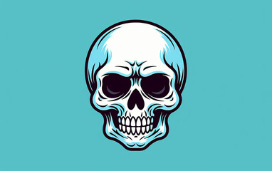 Skull simple flat illustration on blue background.