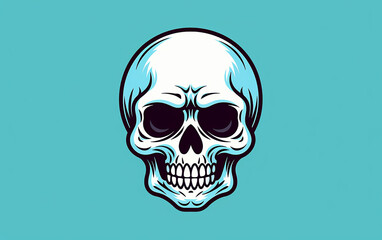 Fototapeta premium Skull simple flat illustration on blue background.