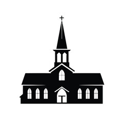 Church icon for religion architecture design. Cartoon church building silhouette, vector illustration isolated on white background