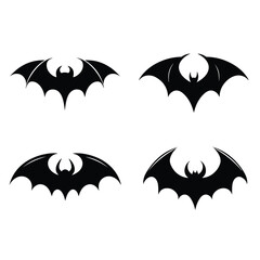 Silhouettes of bats set, Halloween theme, vector isolated on white background.