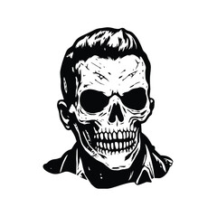 Halloween zombie head or face, tattoo, vector illustration isolated on white background