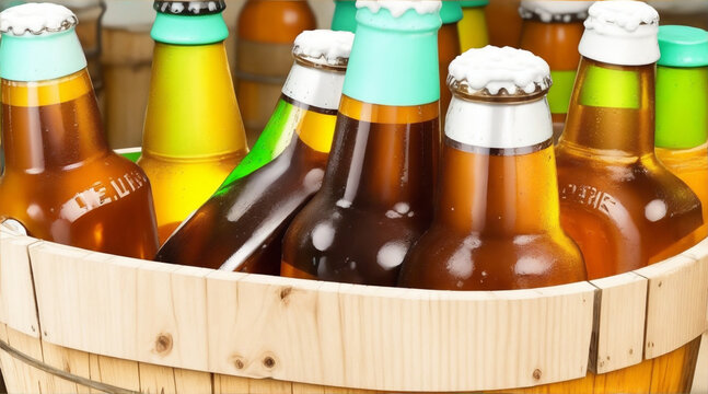View of beer bottles in a bucket by Generative AI