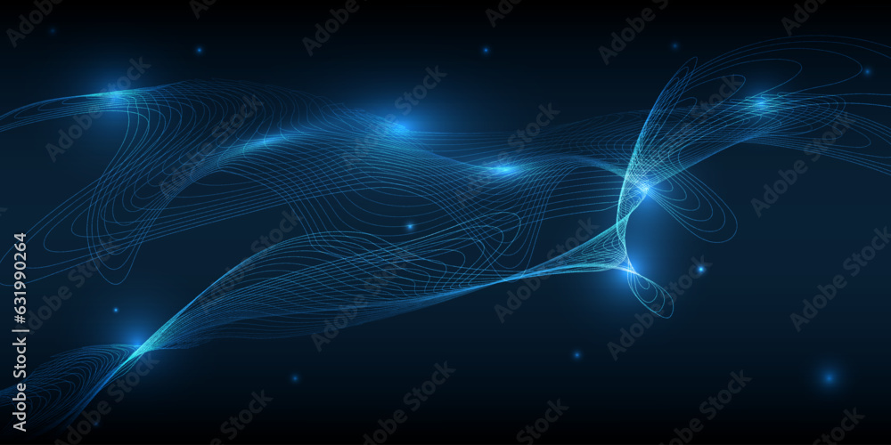 Poster vector illustration of wave wireframe streaming big data,automation and artificial intelligence.digi