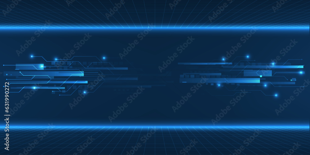 Aufkleber vector illustration of abstract blue digital hi-tech horizontal space layout with digital technology