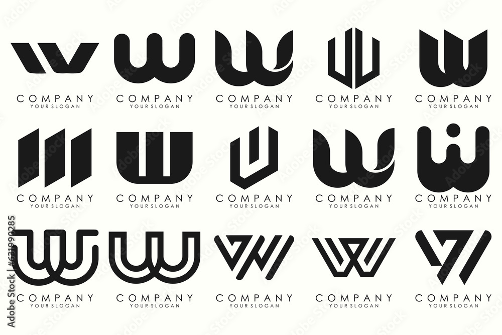 Poster abstract collection with letters w logo design. creative design logotype w with black color.