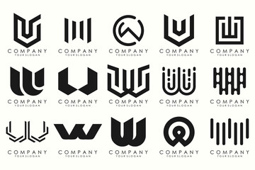 Abstract collection with letters W logo design. creative design logotype W with black color.