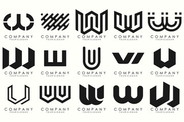 Abstract collection with letters W logo design. creative design logotype W with black color.