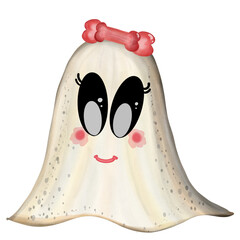 Halloween cute ghost in cartoon style.