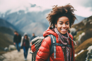 Black young girl walking on mountain top