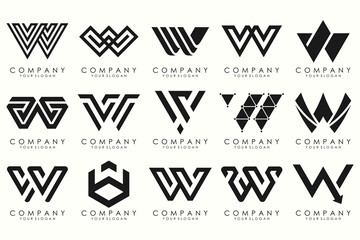 Abstract collection with letters W logo design. creative design logotype W with black color.
