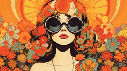 70s retro style illustrations with flowers and psychedelic patterns