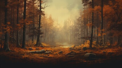 Fototapeta na wymiar An autumn forest, panoramic