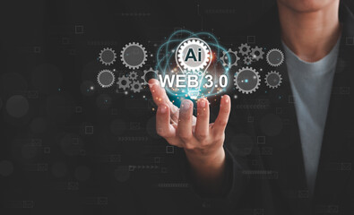 Web 3.0 concept image with businessman hand show web 3.0 with globe. Technology global network,...