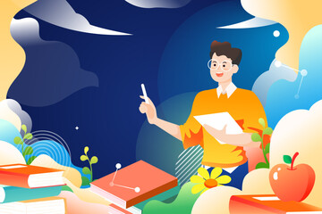 teacher's day ， teacher lectures online education classroom training illustration