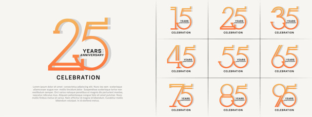 set of anniversary logotype orange and black color for special celebration event