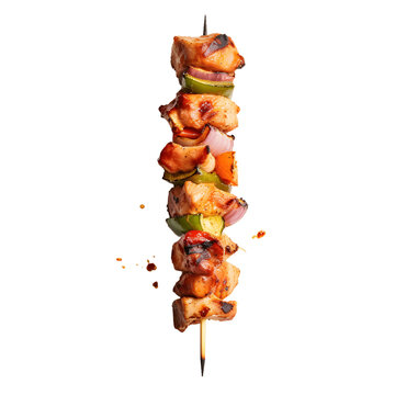 meat and vegetable kebab skewer isolated on a transparent background, generative ai