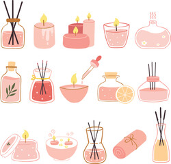 Set Collection Minimalist peach diffuser aromatherapy vector Illustration