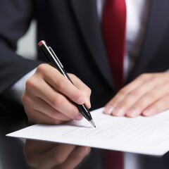 Businessman use pen to tick correct sign mark in checkbox for quality document control checklist