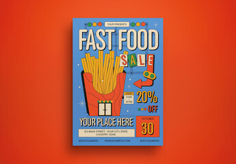 Blue Mid Century Fast Food Sale Flyer Layout