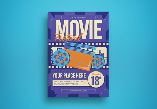 Purple Flat Desing Movie Festival Flyer Layout