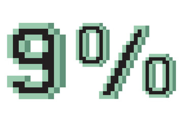 9 percent with pixel art 3d. Vector illustration.