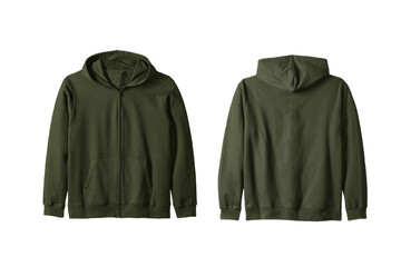 Unisex Military Green Zip Hoodie Front and Back