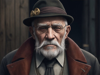 Realistic photo of gangster old man 1920 year colorized by Generative AI