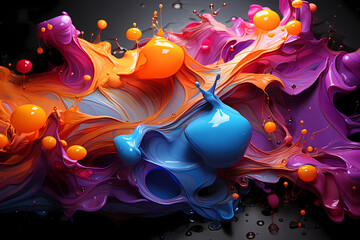 Fluid Abstraction: Dynamic Paint Splash in Vivid Harmony