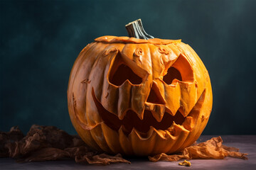 Carved Halloween pumpkin with spooky face