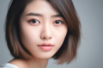 Fototapeta premium 女性のポートレート カメラ目線 白背景 AI生成画像 ジェネレーティブ AI