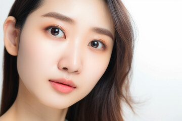 Fototapeta premium 女性のポートレート カメラ目線 白背景 AI生成画像 ジェネレーティブ AI