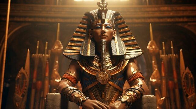 Ancient Egyptian Pharaoh in a temple and throne