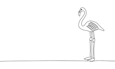 Naklejka premium Flamingo bird. One line continuous concept Flamingo birdbanner. Line art, outline, silhouette, vector illustration.