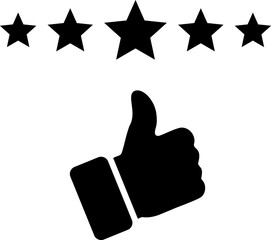 Customer review rating with 5 stars and thumb up.