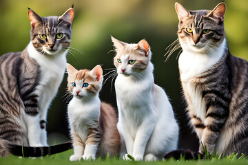 Cat family. Generative AI.