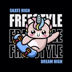T-shirt design skate high dream high with cute animal riding skateboard
