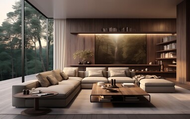 Modern living room design home decor. AI