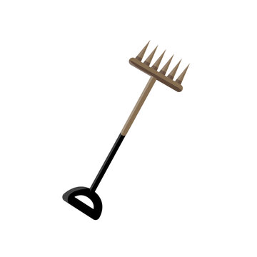 Simple rake for cleaning fallen leaves from dark brown wood