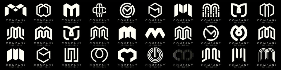 Set of letter M logo design vector. Collection of modern M letter design in white.