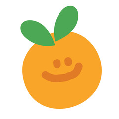 Illustration of happy orange for healthy fruit, breakfast, juice, cafe, restaurant, recipe, cook book, food, snack, ingredient, cute patch, grocery shopping, supermarket, market, mart, vegan, cartoon